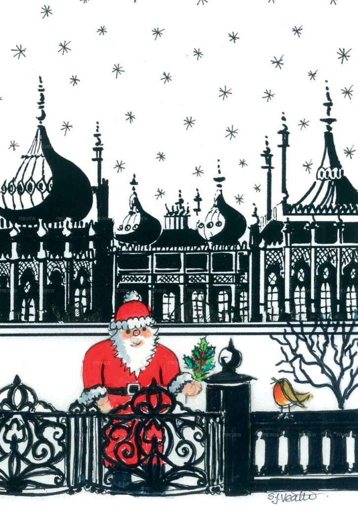 Royal Pavilion Black & White with Robin, Digital Card Download