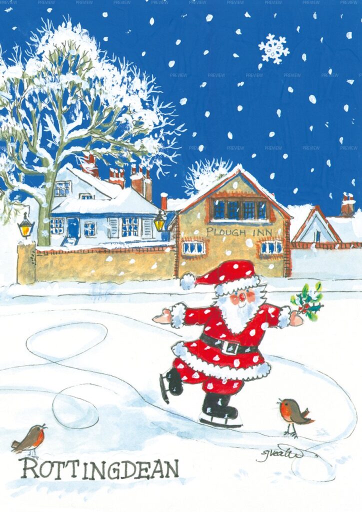 Skating, Rottingdean Pond & St Margaret's, Digital Card Download