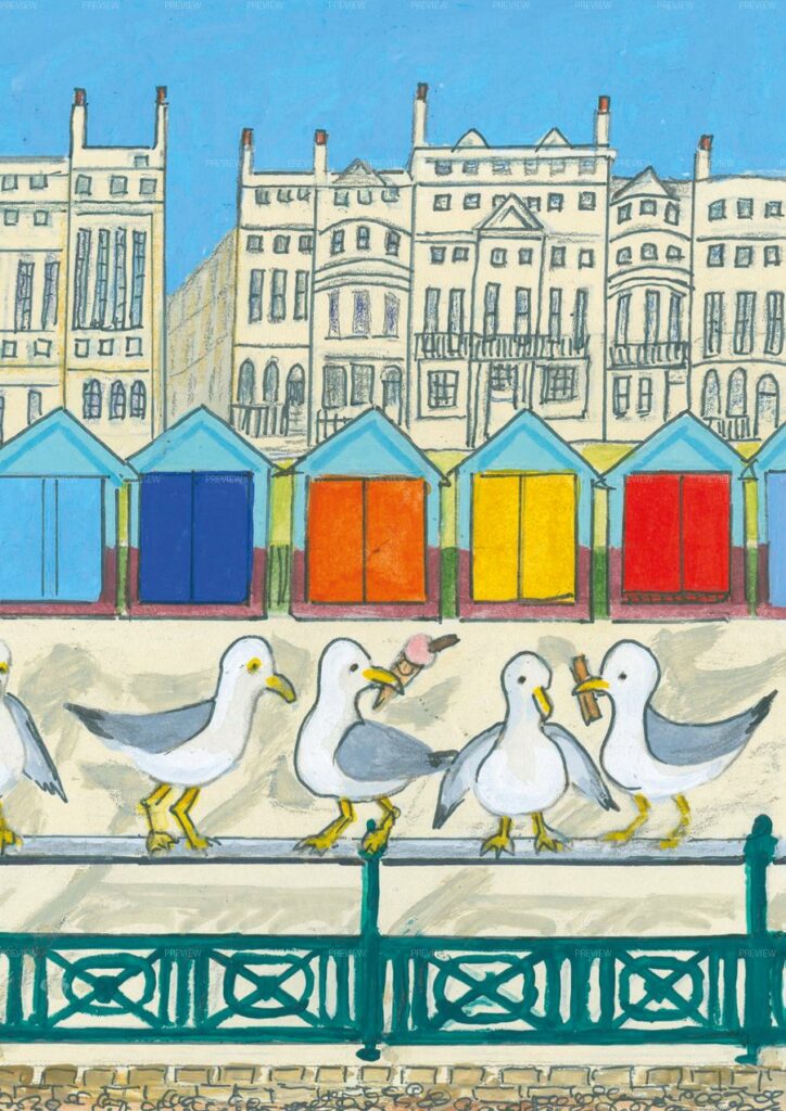 Hove Seafront with Seagulls, Digital Card Download